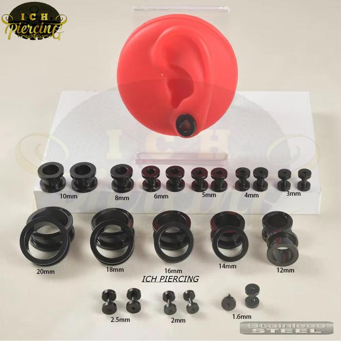 ICH 1PCS Piercing tunnel titanium / Ear plugs tunnel Titanium Black/ Anting Plug Titanium Hitam