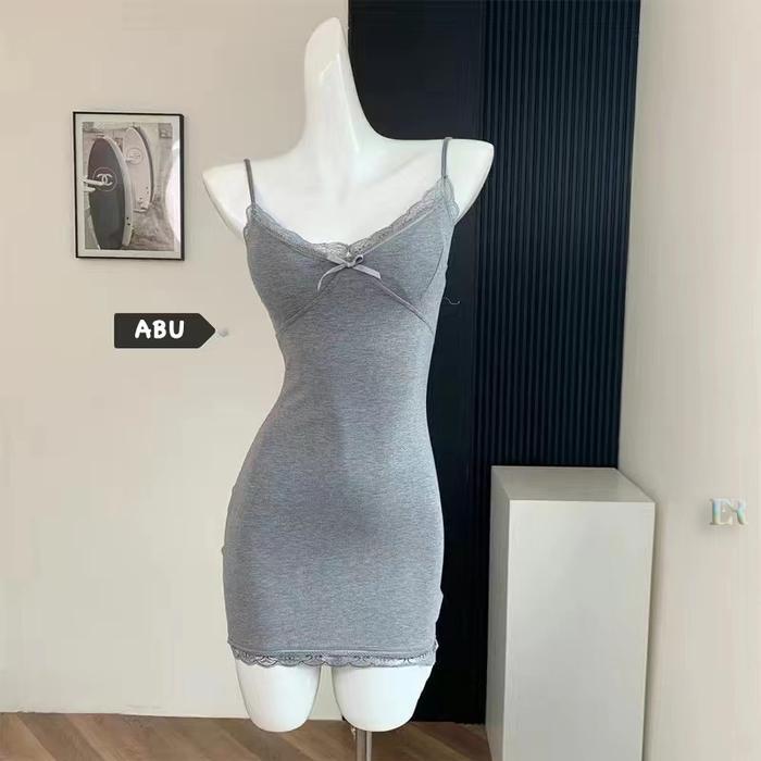 Lnr Shop Midi Dress Dewasa Dengan Pad Cup Busa Ditambah Renda Dan Pita Import Piyama Daster Baju Tid