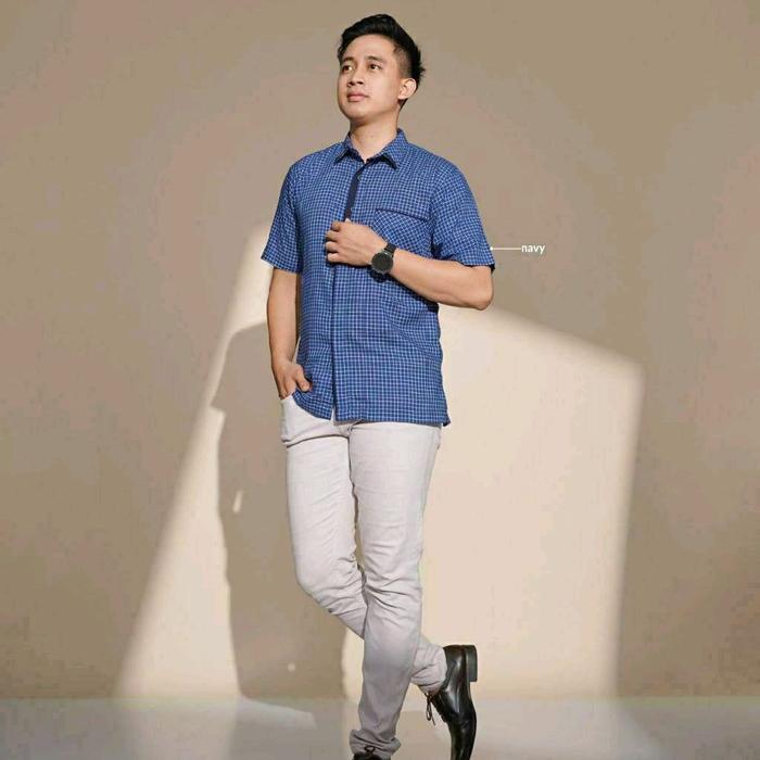 Nadheera Luxury - Fasa Shirt Cotton X Rayon Premium Baju Koko Pria Kerah Tegak Lengan Pendek Motif K