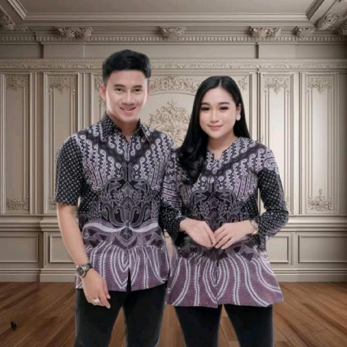 CJA22 Atasan batik ungu couple | Atasan Batik lavender kemeja pendek dan blouse kancing modern | Rea