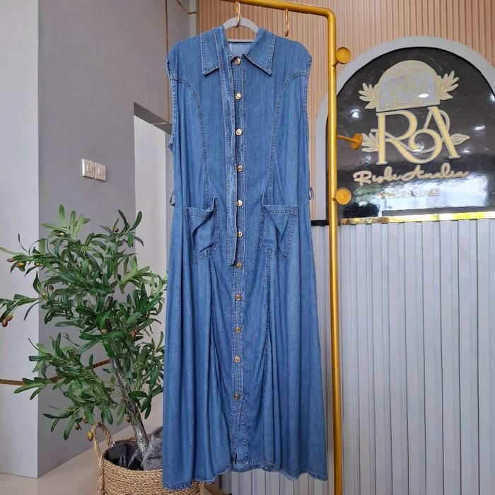 Gamis Denim Tanpa Lengan / Dress Jeans Kancing Depan
