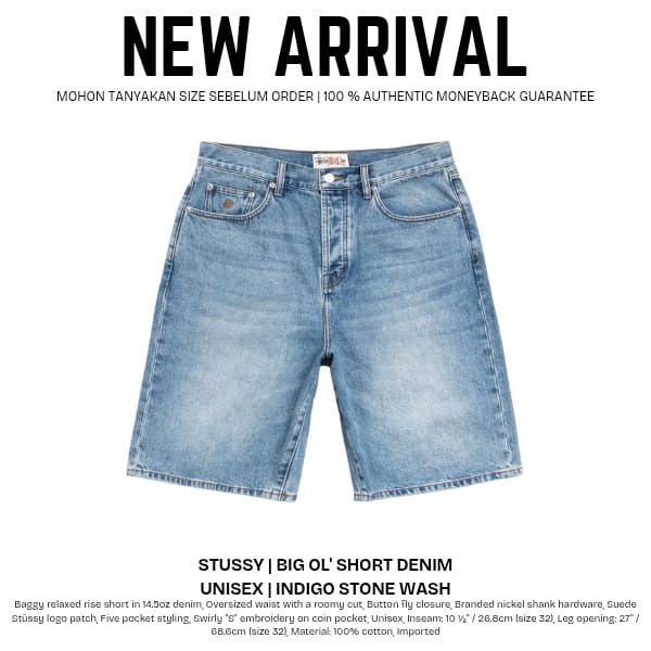 Stussy Big Ol' Short Denim Unisex Celana Pendek Jeans Pria Wanita Bahan Katun Import Original 100%