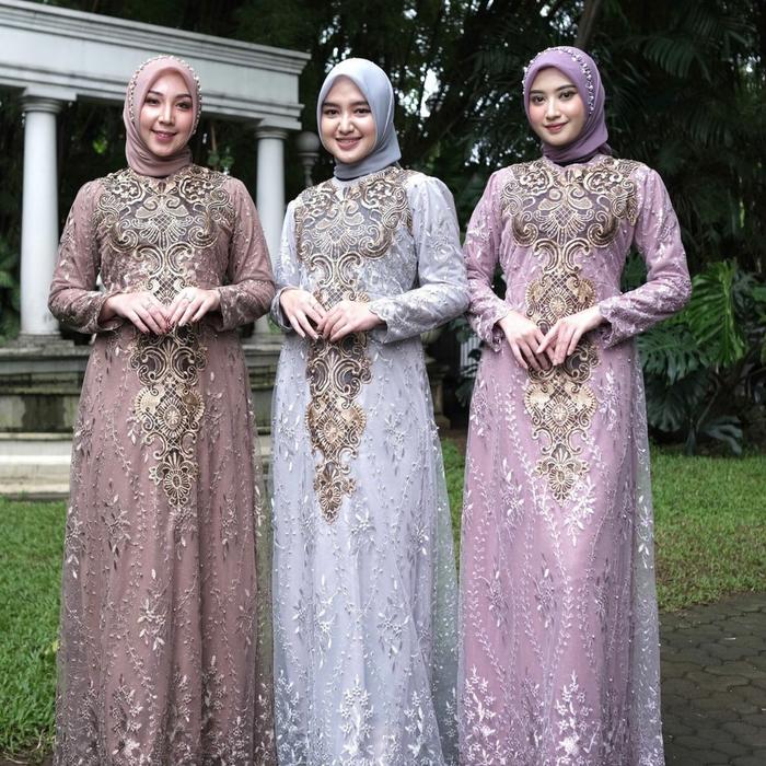 Viral terbaru Gamis patimah bahan tulle impor warna moca/wardah/Silver/lavender/liliac/dusty pink Ma