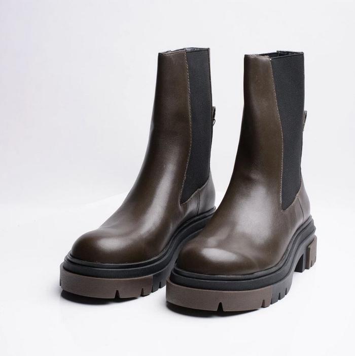 Sepatu Wanita Zara Khaki Green Leather Track Sole Ankle Boots Original
