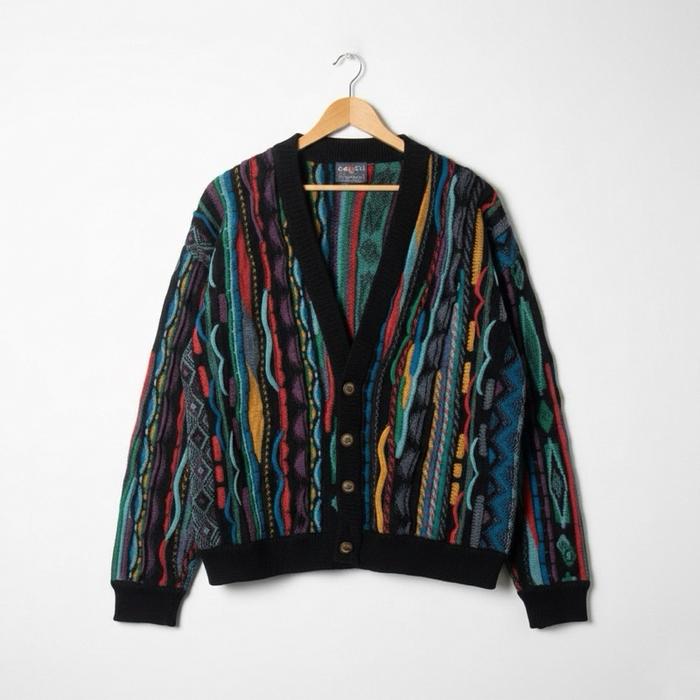 Vintage Knitwear "GECCU" Cardigan 3D Rajut Timbul Kakaknya Coogi Australia