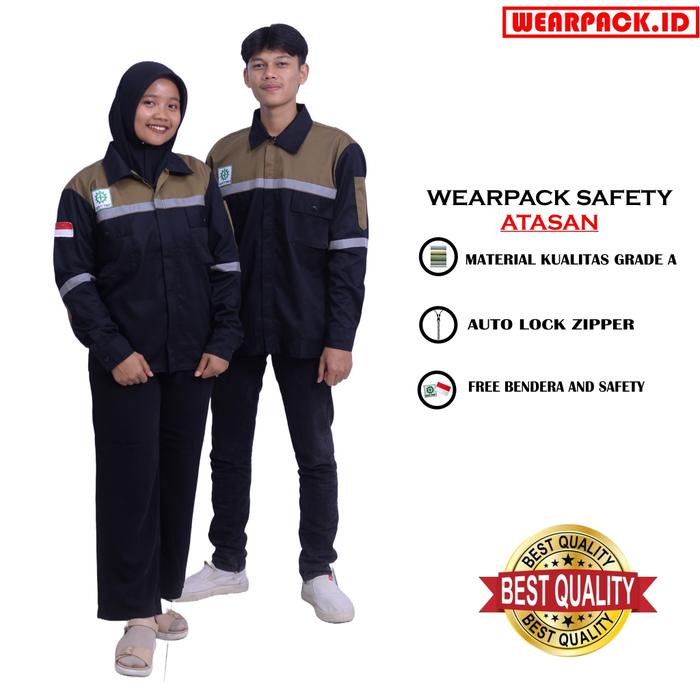 Wearpack Safety Kemeja Atasan Baju Proyek K3 Katelpak Hitam Kombinasi Coklat