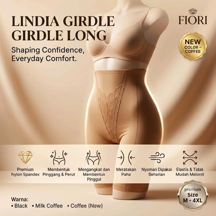 FIORI Celana Korset LINDIA GIRDLE LONG Milkcoffee | Celana Korset Ketat Pengencang Perut dan Paha