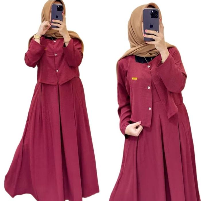 NEW Set Overall 2in1 Gamis wanita 2in1 simpel gamis lebaran model gamis