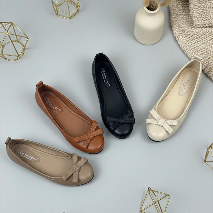 siap kirim - gravici sepatu flat wanita as-27 bahan sintetis premium hitam korea style nyaman untuk 