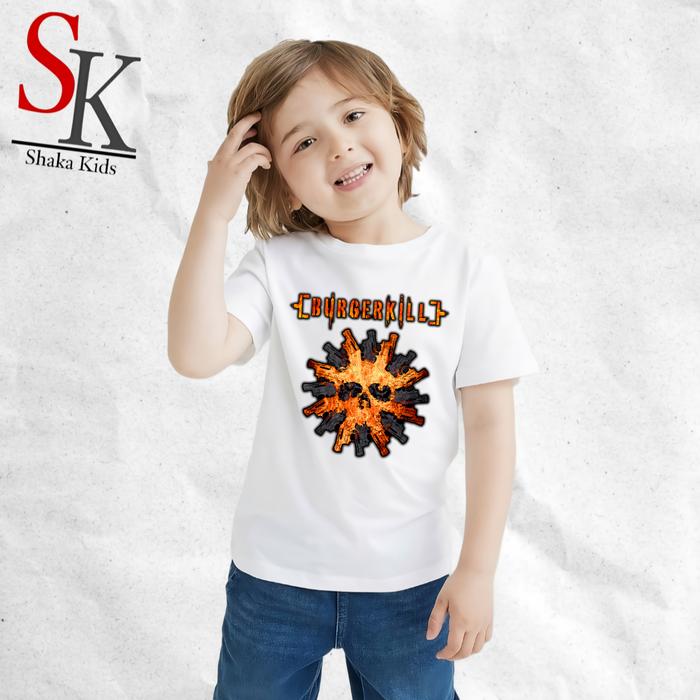 ShakaKids Fashion Atasan Baju Anak Burgerkill Lengan Pendek Putih Cotton Combat Original Pakaian Kao
