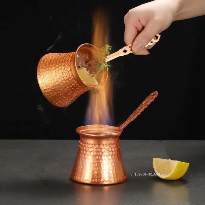 Turkish Coffee Pot Hand Hammered Copper Drip Coffee Maker Cezve Milk Thermos Cup Mocha Pot Brass Han