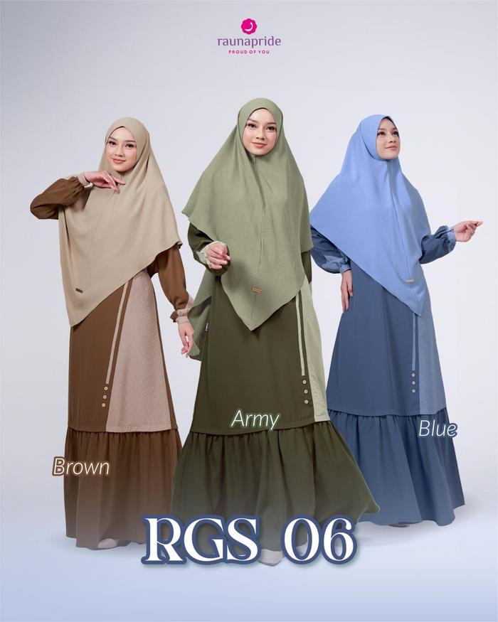 New Collection RGS 06 by raunapride / RGS 06 / RAUNA / GAMIS TERBARU / DRESS SYARI / BROWN / ARMY / 