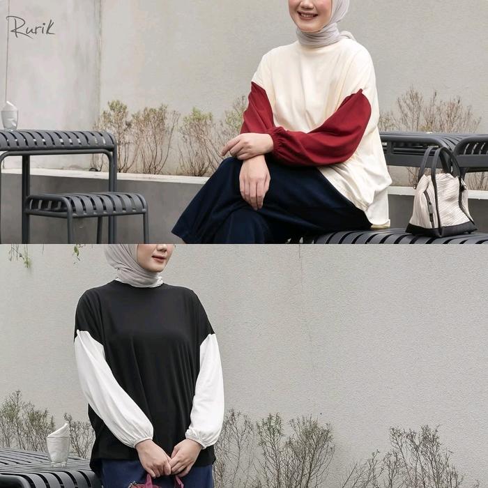 RURIK SHEA TOP BLACK WHITE, MAROON BUTTER