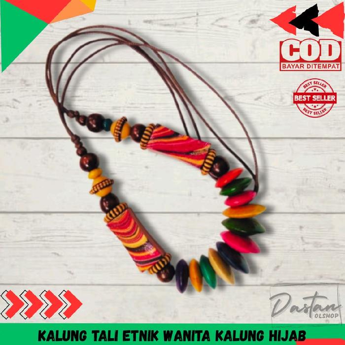 Kalung tali etnik khas jogja motif batik kayu kotak kalung Perempuan kalung hijab