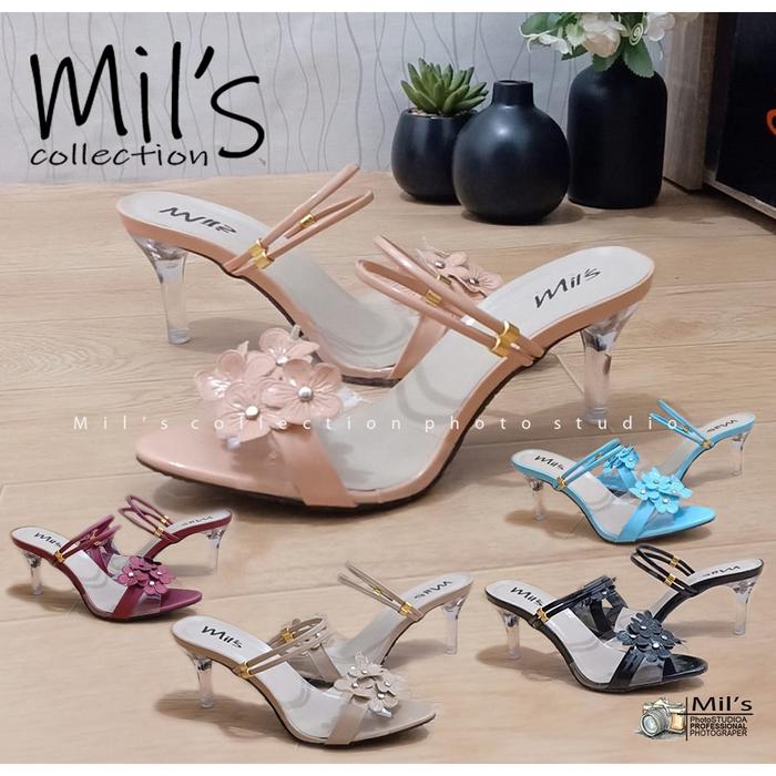 Sandal Heels Kaca Wanita - OGLee Shop - AR01 Sandal Pesta / High Heels Kaca Bunga Sakura