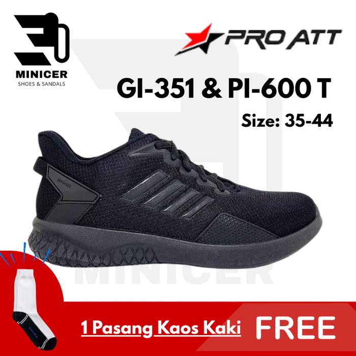 Sepatu Pro ATT GI 351 T PI 600 T Hitam Polos Sekolah SD SMP SMA - Sneakers Tali Cowok Cewek Size 35-