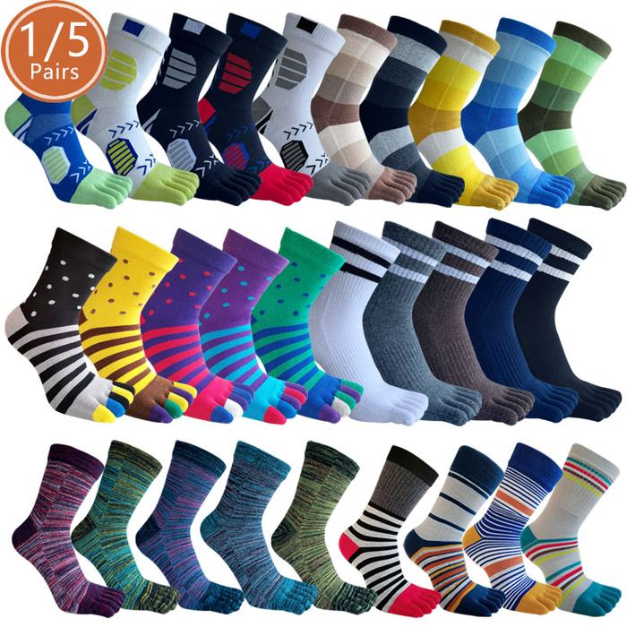 5 Pairs Man Five Finger Socks Short Cotton Sport  Casual Vintage Breathable Compression Striped Colo