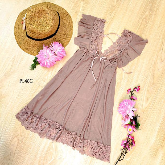 BERGARANSI Baju Tidur Dress Lingerie Modern Mini Dress Transparan Nude PL48C