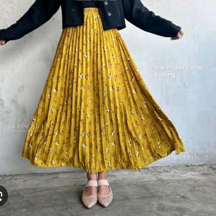 Rok plisket kuning kunyit lili
