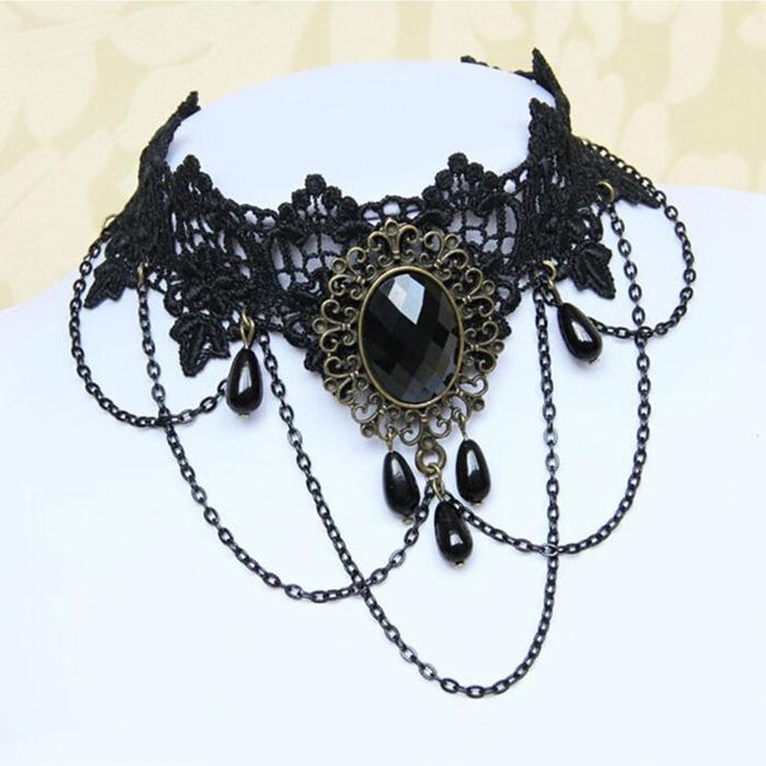 Kalung Etnik Gothic Choker Kain Renda Lace Necklace Gothic Punk Rock