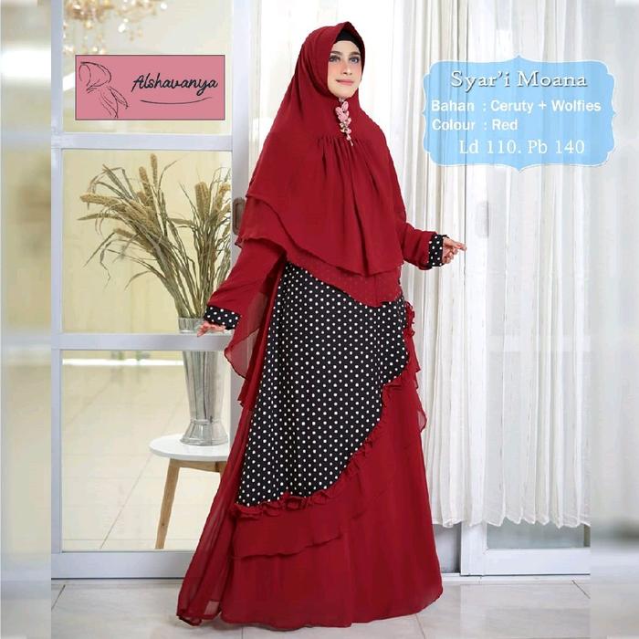Alshavanya Polkadot Moana Syar'i Gamis Polkadot Premium Gamis Syar'i Set Jilbab Gamis Polkadot Syar'
