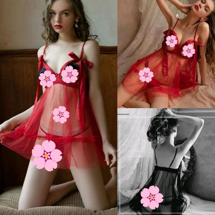 Lingerie Sexy Open Bra Baju Tidur Wanita D1132MR Tanpa Nipple Cover