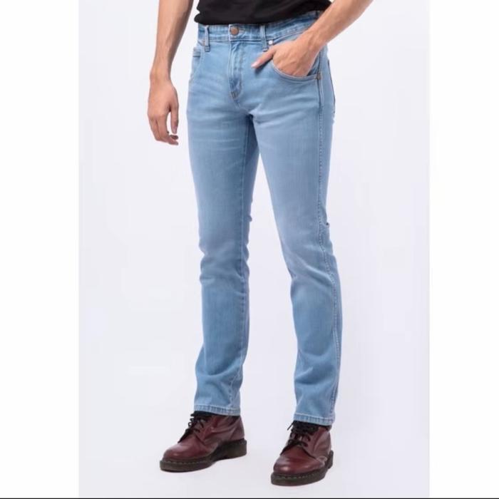 Celana Wrangler Original Spencer Denim Biru Panjang Slim Fit - Cutbray, Pria, Hitam, Skinny