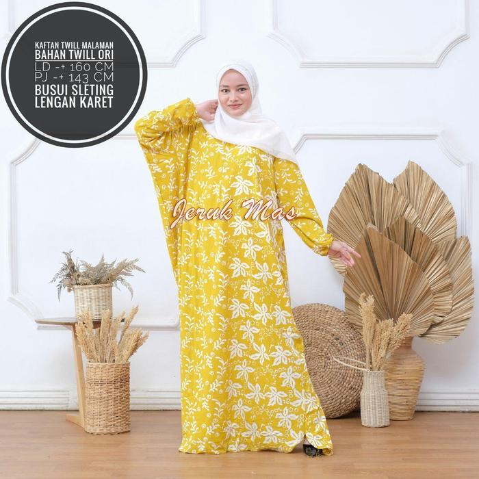 Batik Jeruk Mas - Kaftan Twill Ori Jumbo Gamis Muslim Motif Batik cap malaman Cantik Nyaman
