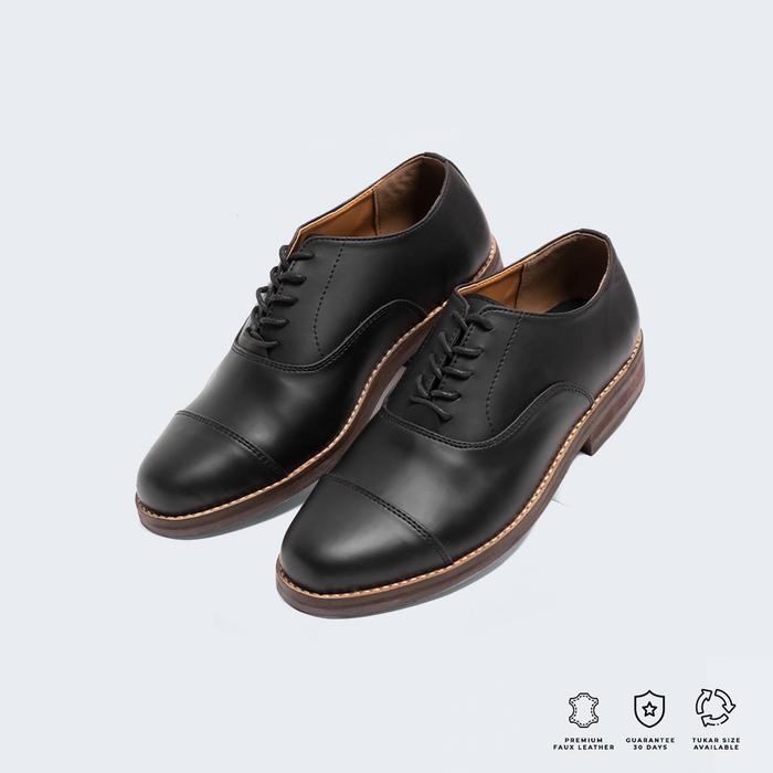 Sanada Derby Oxford Black - Brygan Craftmanship Sepatu Kerja Pantofel Pria Shoes Hitam