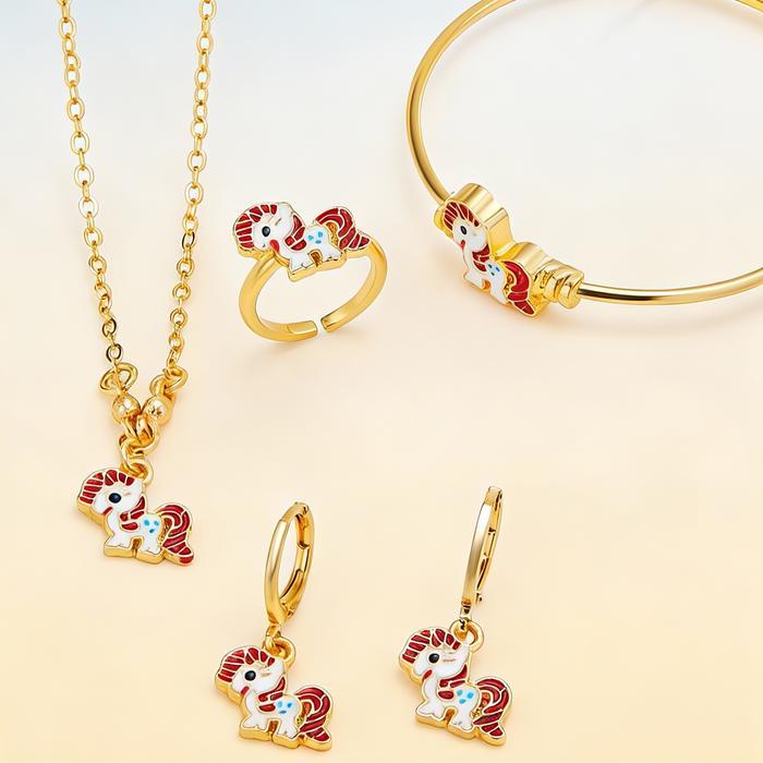 DL Set Perhiasan Anak Permata Titanium Emas Gold(Kalung+Anting+Gelang+Cincin)Anti Karat Jewelry Acc 
