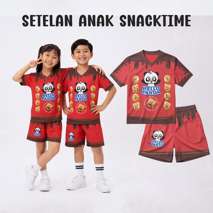 Setelan Atasan Jersey Anak Laki Perempuan Motif Snack Jajanan Hello Panda Indonesia
