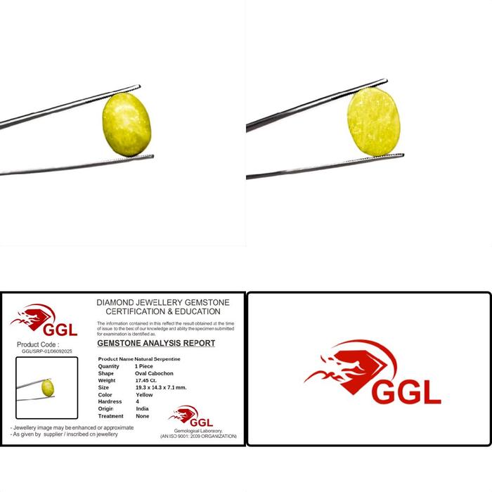 17.45 Ct. Natural Yellow Serpentine India Gemstone Memo Internasional