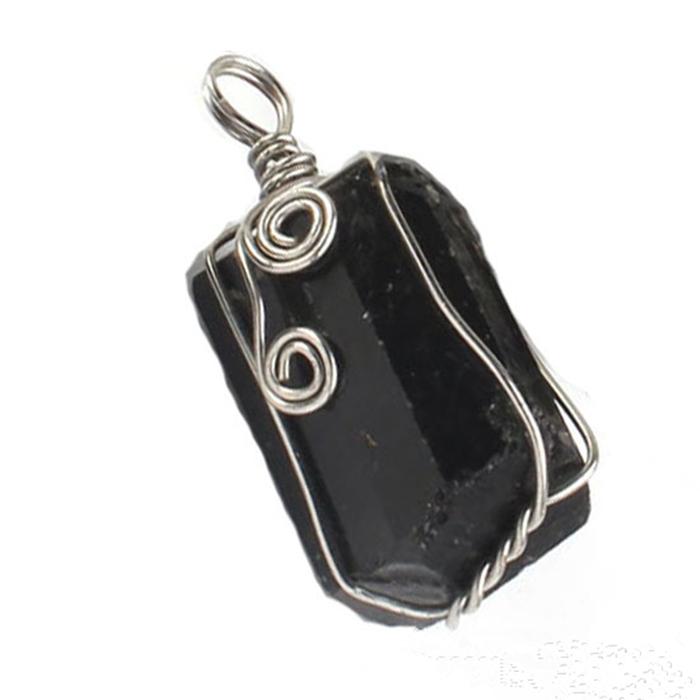 Wire Wrapped Pendant For Necklace DIY Natural Irregular Black Tourmaline Healing Crystal Energy Ston