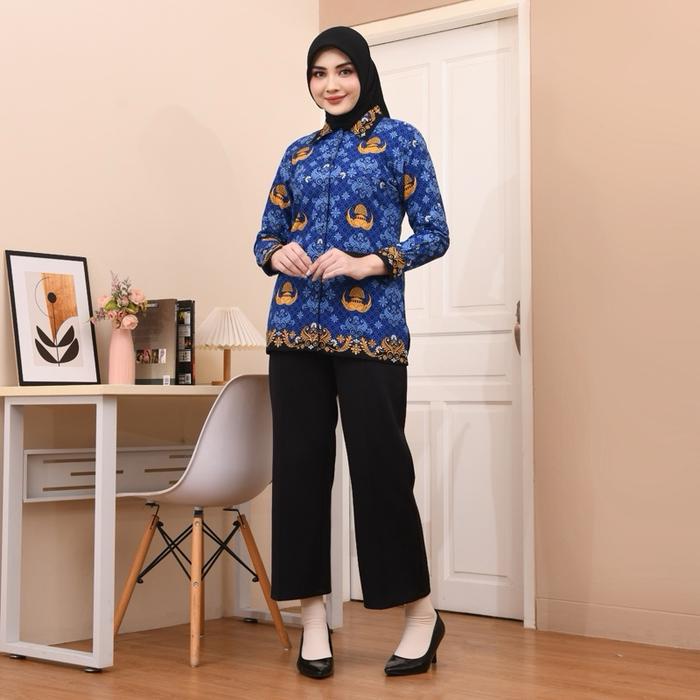 Atasan Kemeja Batik KORPRI Wanita Bahan Katun C50s