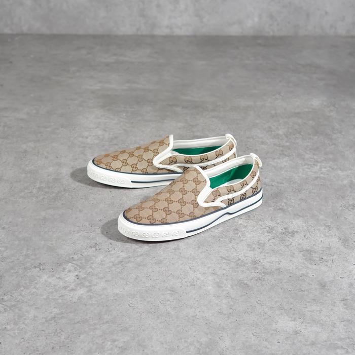 Sepatu GUCCI GG MONOGRAM BEIGE WHITE SLIP ON 100% ORIGINAL