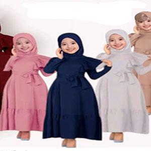 BarbaraFashion GAMIS ANAK PEREMPUAN 1-10 TAHUN BAHAN KATUN KRINGKEL ADEM SETELAN PLUS KERUDUNG WARNA
