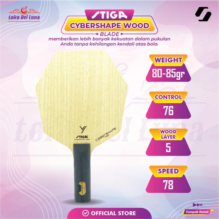 STIGA Blade Cybershape Wood Raket Tenis Meja dengan Berat 80-85gr Kontrol 76 Lapisan Kayu 5 dan Kece
