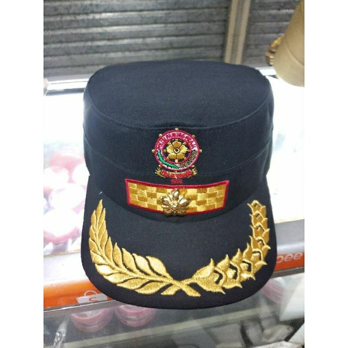 Topi Komando Pol PP Hitam Gol 3D Lis Merah