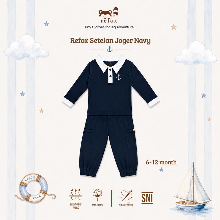 6-12 bulan Refox Bamboo Setelan Joger Navy