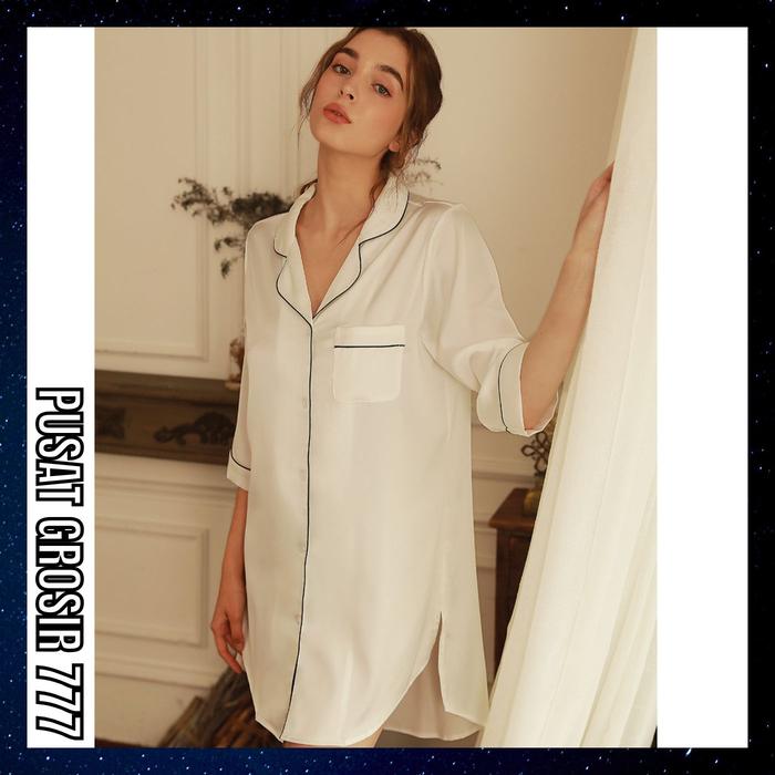 Baju Tidur Terusan Satin Silk Daster Kemeja Wanita Elegant kancing Depan Premium BTW 16