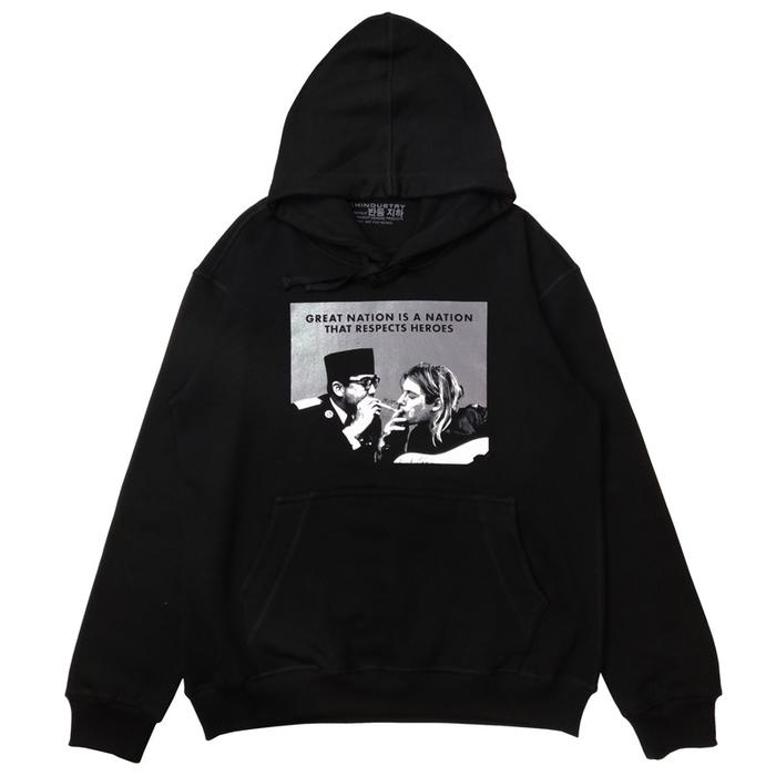 Hoodie Soekarno X Kurt Cobain Unisex Katun Hitam