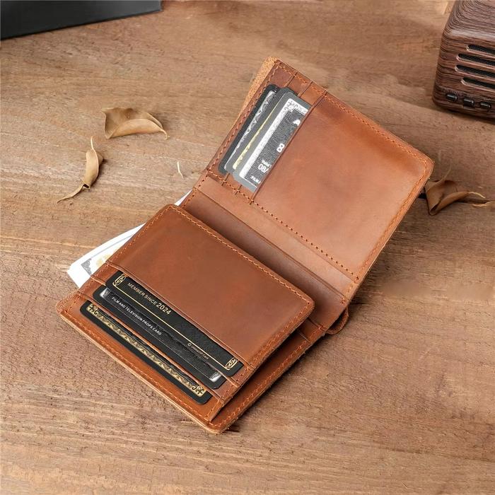 Dompet Pendek Pria Kulit Asli Warna Solid Tipis - Dompet Uang