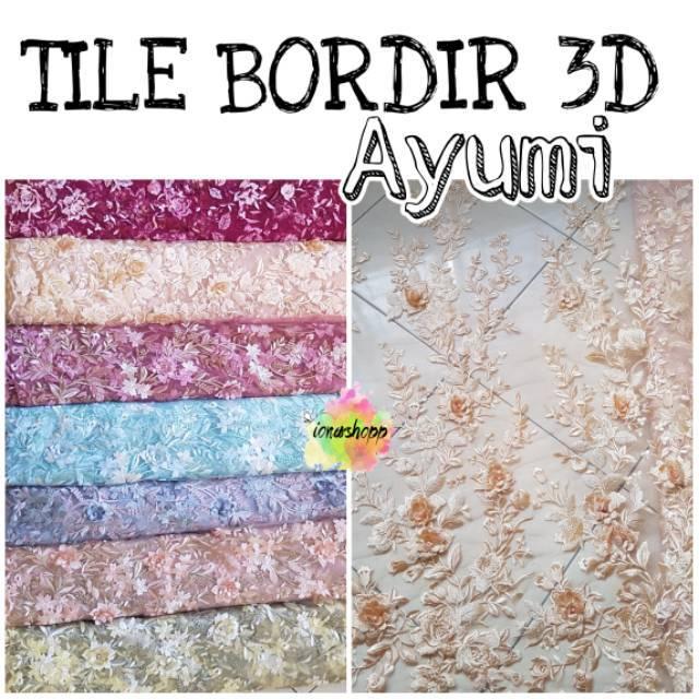 Kain Tile Bordir 3 Dimensi Bunga Rambat AYUMI / Kain Tile 3D / Brokat 3D