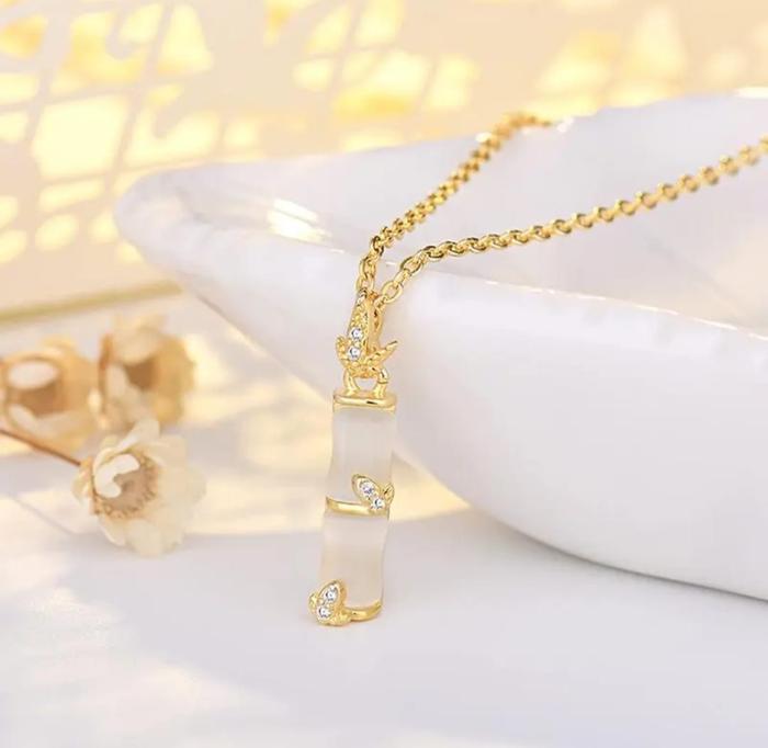 Kalung bambu perhiasan wanita lapis emas