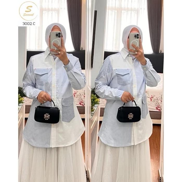 ATASAN KEMEJA TUNIK KATUN KOMBINASI SYAINA BY SEMUT