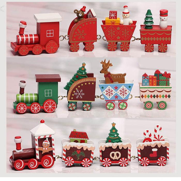 Wooden Christmas Train Ornament 4 Knots Christmas Train Decoration