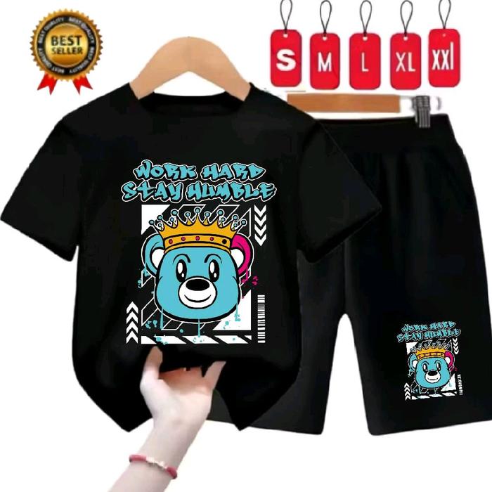 Setelan Anak Laki-laki Celana & Kaos Cowok Baju Anak Laki S M L XL XXL Motif Work Hard Stay Humble B