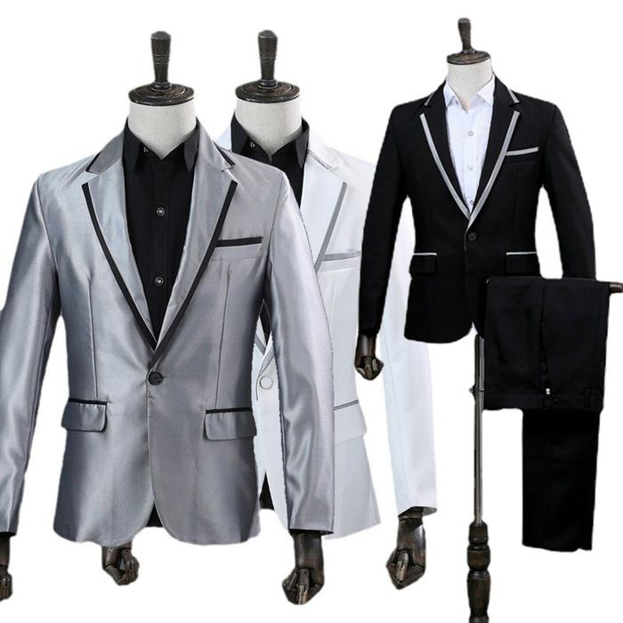 Pengantin pria Pakaian Suits 7 Warna Merah Biru Hitam Putih abu-abu 3pcs/set Men Jas