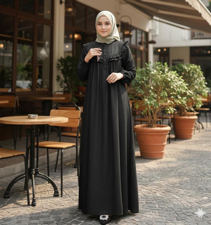 Gamis Terbaru Model Dada Rempel Dress Dewasa Crinkle Bahan Nyaman & Stylish