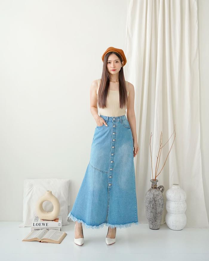 C5X Jeans - Mila Rok Cargo Denim Jeans Duyung / Rok jins duyung wanita bahan soft jeans nyaman pan